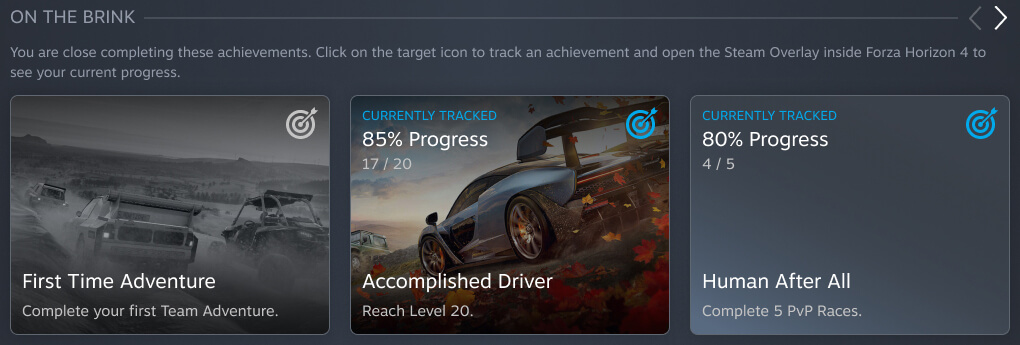 Shows achievements that are on the brink of being completed by the user.